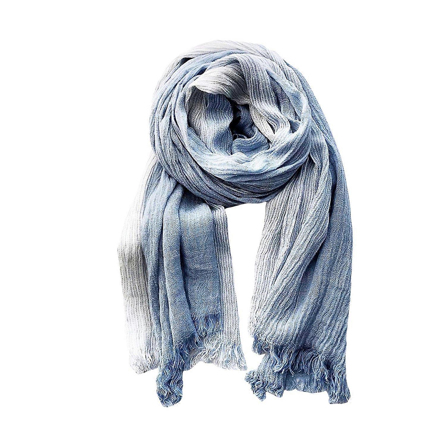 Women Scarf Patchwork Color Tassel Trim Wrinkle Shawl Scarf Soft Comfortable Temperature-locking