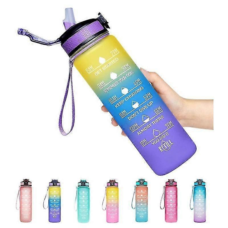 1l Portable Large Capacity Water Bottle Motivational Drink Flask With Time Markings Bpa Free Sports Gym