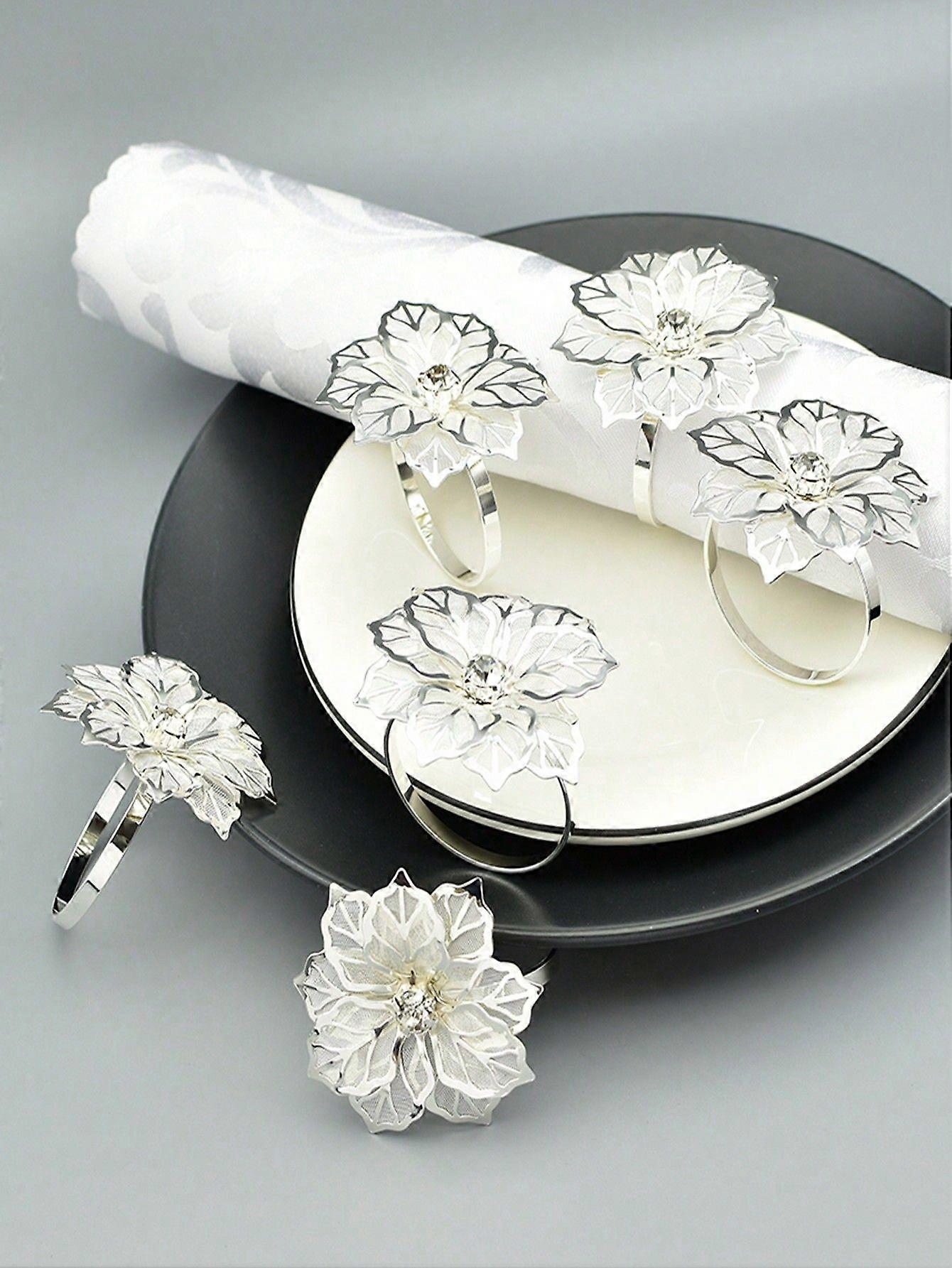 20pcs/12pcs/8pcs/6pcs/4pcs/2pcs Silver Cercis Quinquefolia Design Napkin Rings