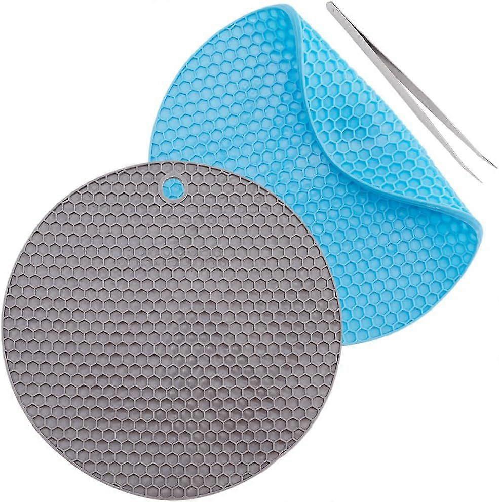 2Pcs Round Doming Mats Rubber Trivet Mats Nonslip Insulation Honeycomb Heat Resistant Pad Large Coasters Pot Holder Set with 1Pc Beading Tweezer for H