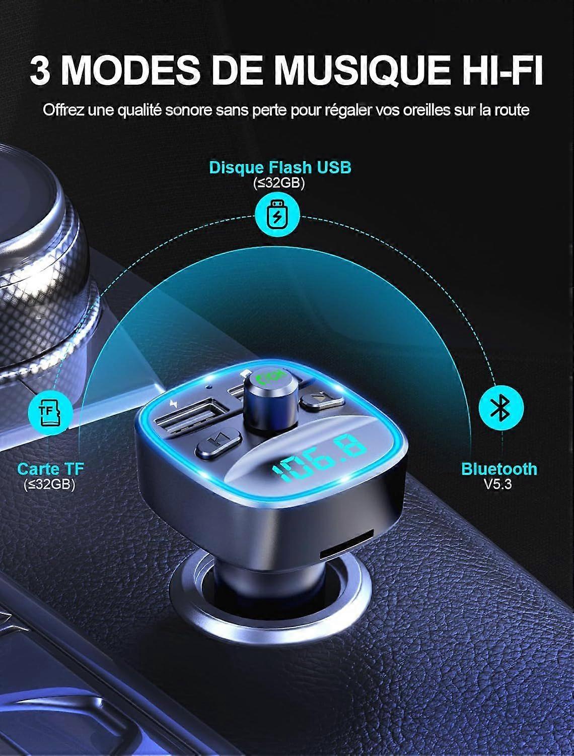 Transmetteur FM Bluetooth 5.4 Syncwire Pour Voiture - 42W, Double Micro, Affichage Rétroéclairé