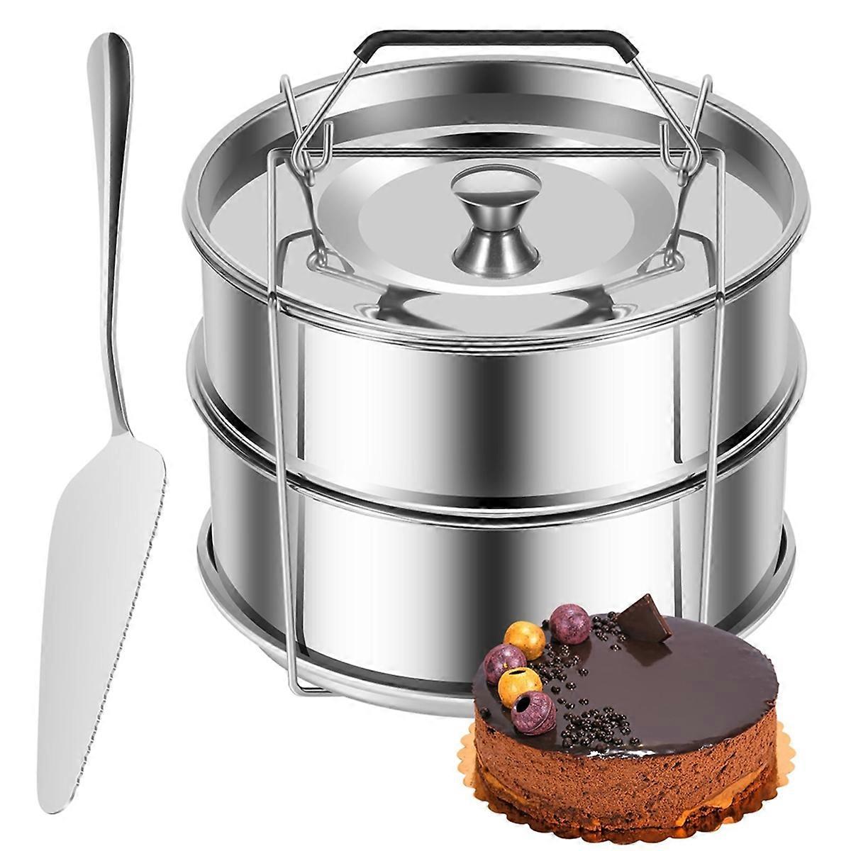 2-Tiers Stainless Steel Steamer 2.4 Quarts Capacity with Lid Stackable Flan Pan Mold Nonstick Steam
