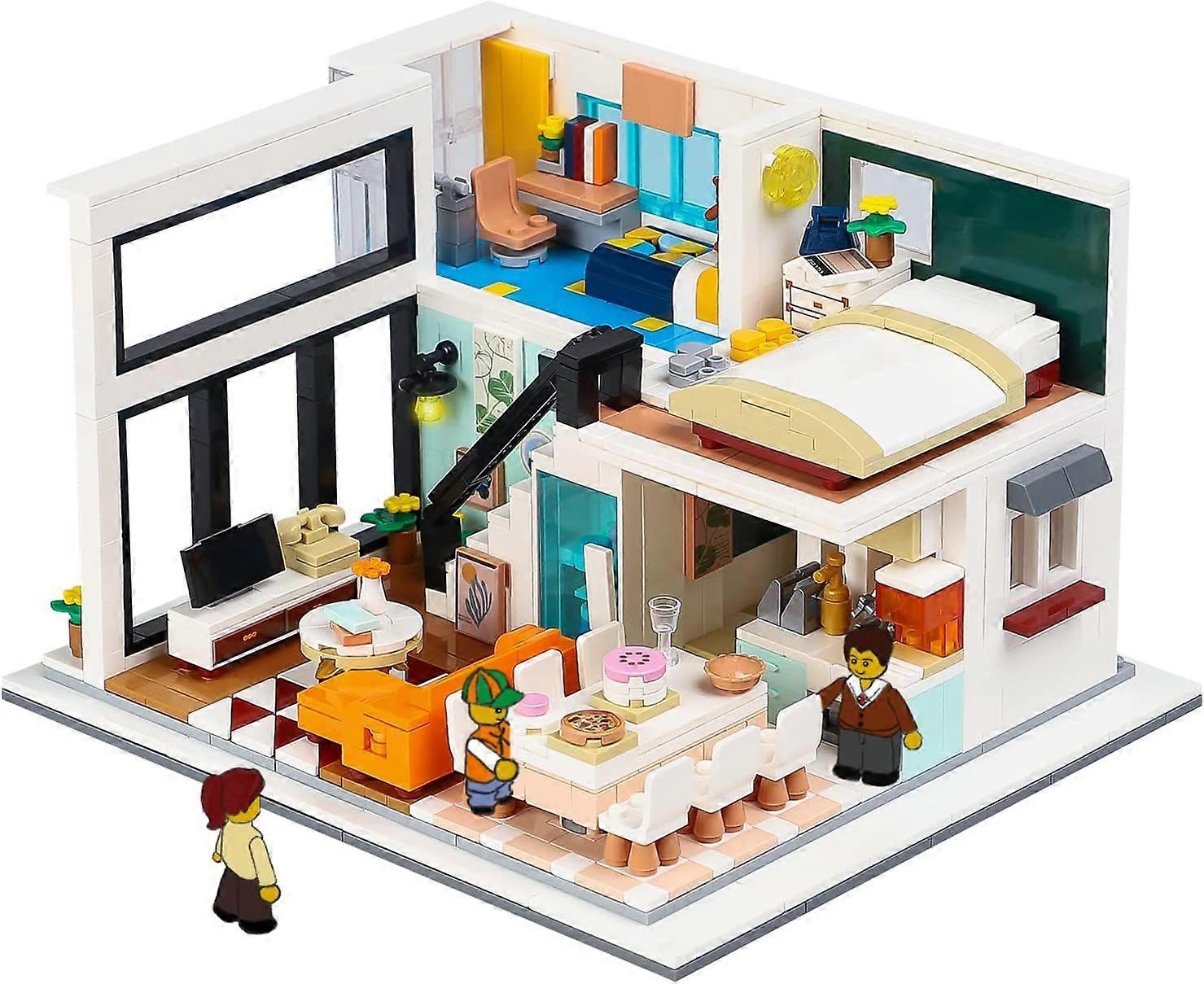 Duplex apartment building block set, mini modern fantasy house collectible display modular family cabin decoration brick set, birthday gift creativity