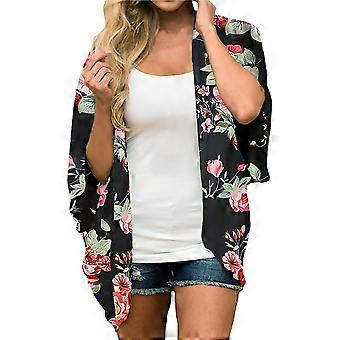 Floral Print Cardigan 3/4 Sleeves Loose Casual Fashionable All Match Surcoat for Women Type 6 2XL
