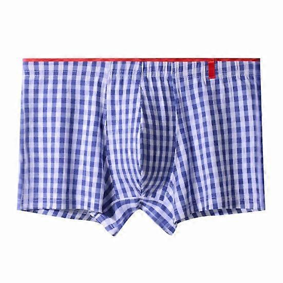 Men Boxer Underwear Mid-rise Elastic Waistband Plaid Print Shorts Briefs U-Convex Breathable Panties Daily Wear