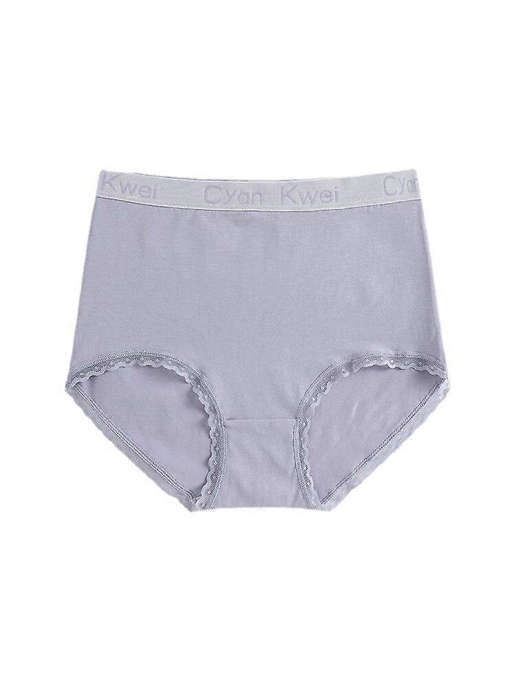 Women's Cotton Lace Trim Panties With Letter Waistband - Solid Color, Cozy Lining