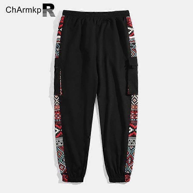 ChArmkpR Men Ethnic Geometric Print Patchwork Harem Pants with Pockets