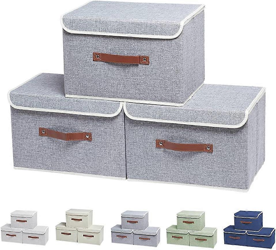 Storage Box, 3 Storage box set, foldable storage box with lid, foldable storage box with handle (gray)