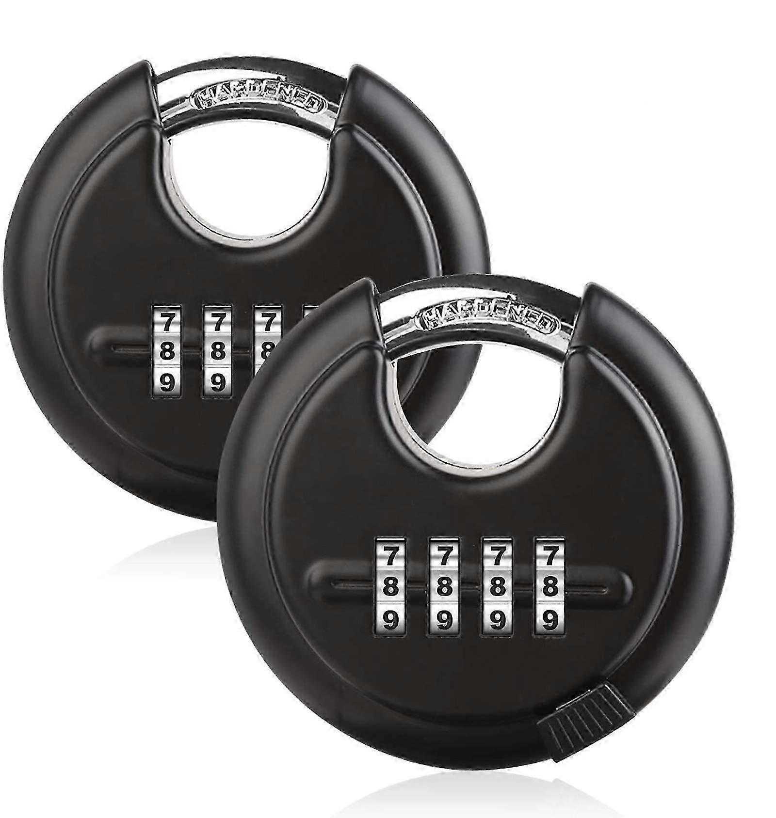 ヘビーデューティコンビネーション南京錠 - 屋外用ステンレス鋼ディスクコンビネーションロック、ゲート、小屋、ガレージ、ロッカー(黒、2個)の耐候性ロック