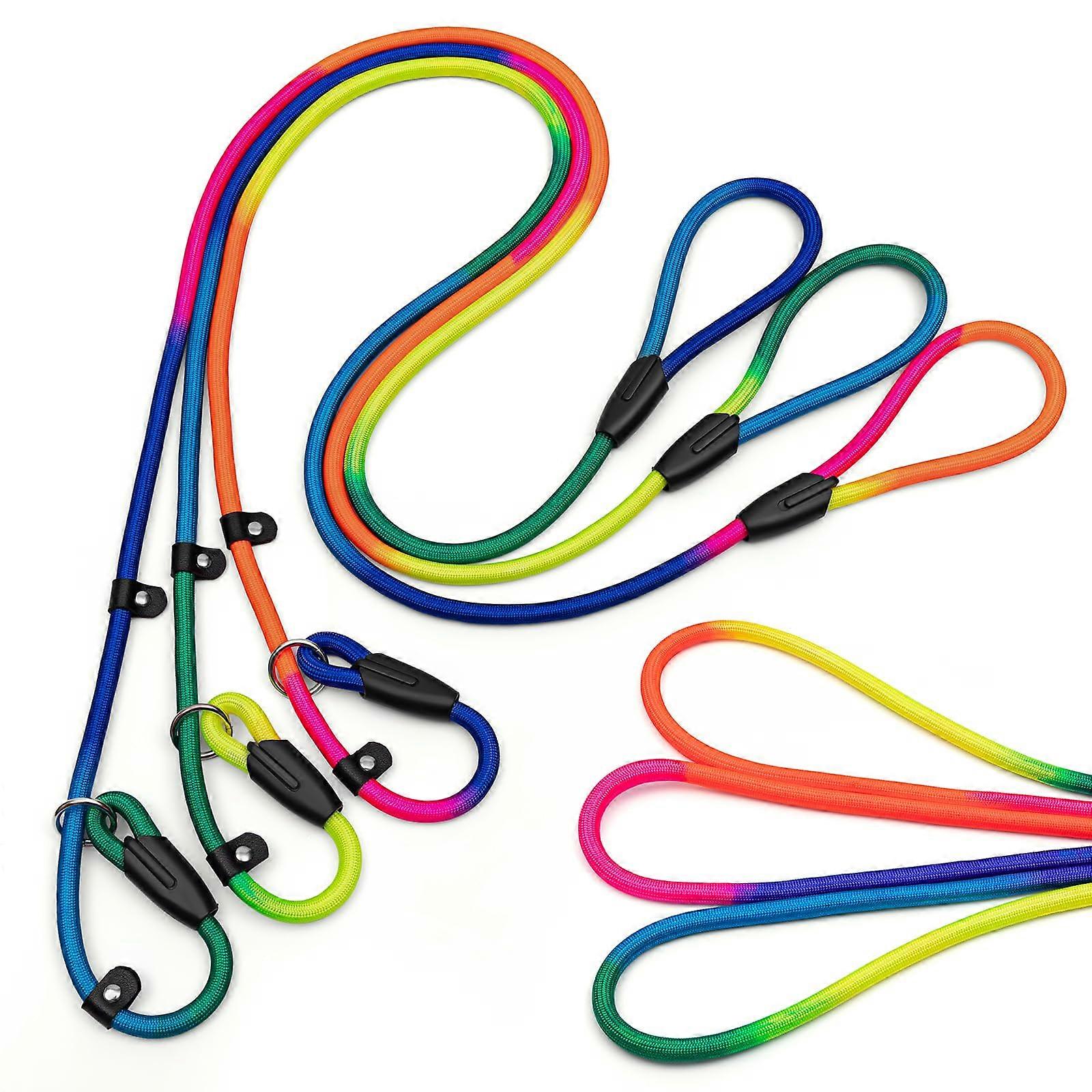 3-pack rainbow slide chain dog leash, 5 feet, for small and medium dog training
