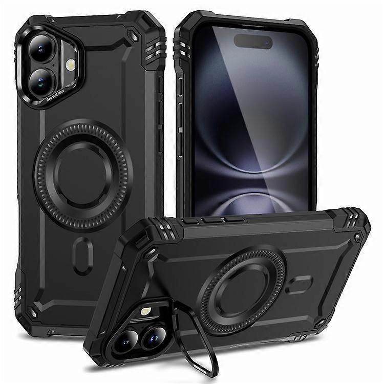 Compatible For iPhone 16 Case Compatible with MagSafe Metal Lens Frame Kickstand PC+TPU Mobile Cover