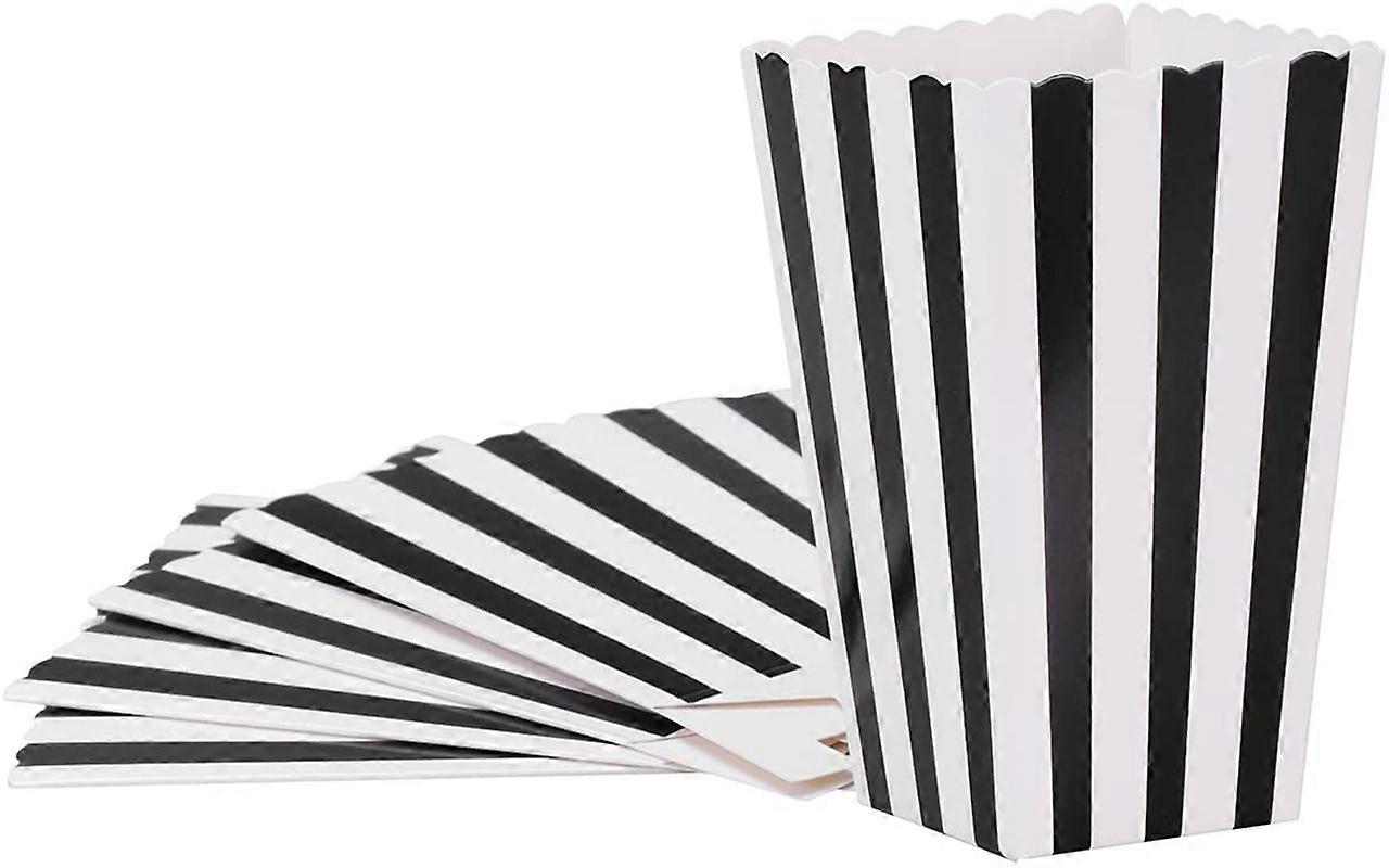 Popcorn Boxes, Candy Container Paper Strip Box for Movie Party Favor, 24pcsBlack