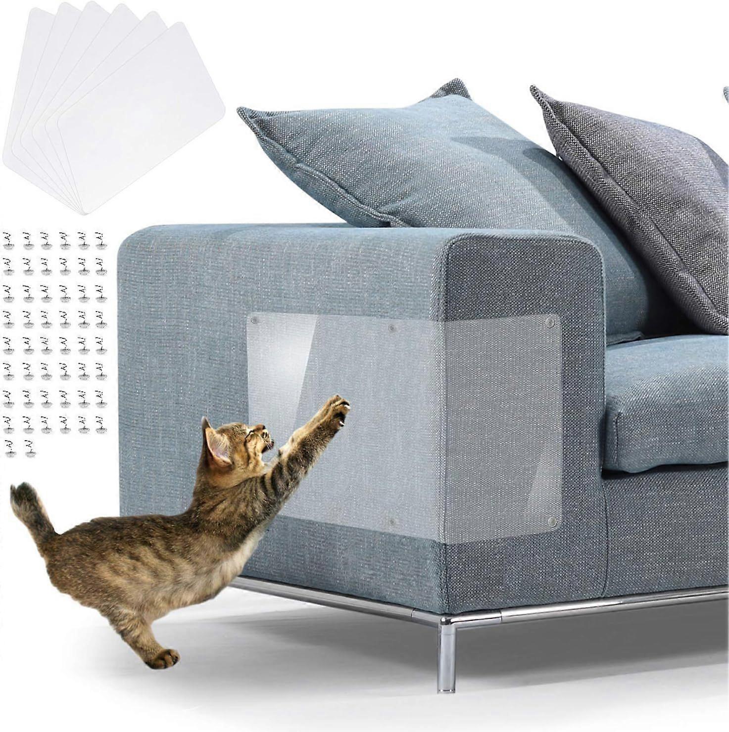 6 PCS Furniture Scratch Guards, X-Large Premium Flexible Vinyl Cat Couch Protector Guards with Pins for Protecting