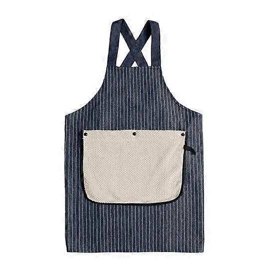 Stripe Stain-resistant Kitchen Apron with Pocket And Removable Hand Towel for Women Men Cross-back Restaurant Cooking Pinafore Breathable