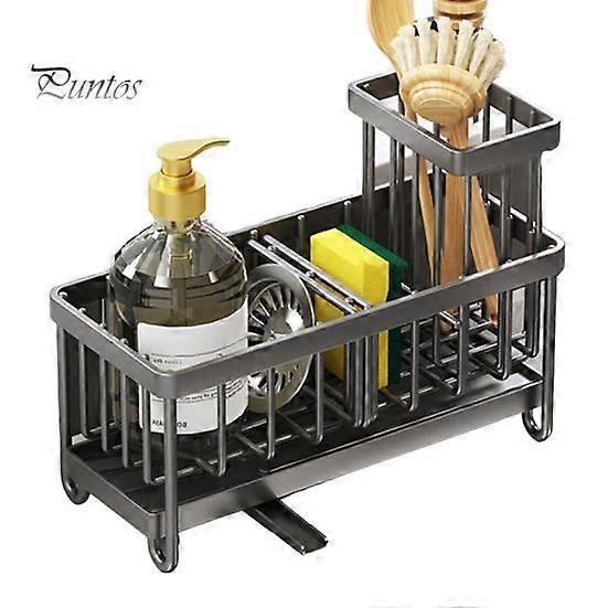 Kitchen Countertop Sink Caddy Sponge Holder Rustproof Corrosion Resistant Dish Soap Sponge Caddy with Auto Draining Spout
