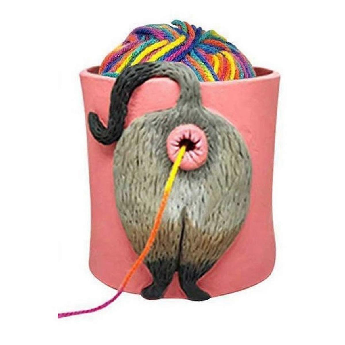 穴糸かぎ針編みの編み物バスケットヤーンホルダーディスペンサーデスクトップベッドルームC用キャットヤーンボウルアートワーク