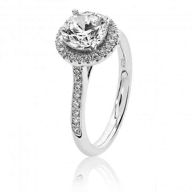 Silver & Co Small Claw Set Round Halo CZ Ring SRG0009CZ