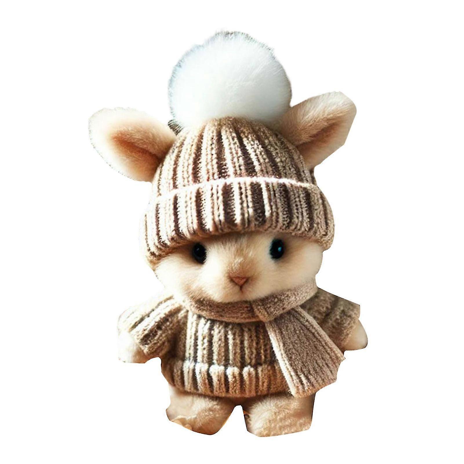 Mini Bunny Hug Cute Easter,Easter Plush Bunny with Knitted Hat and Pom Pom, Soft Pocket Emotional Support Rabbit with Gift Box & Card