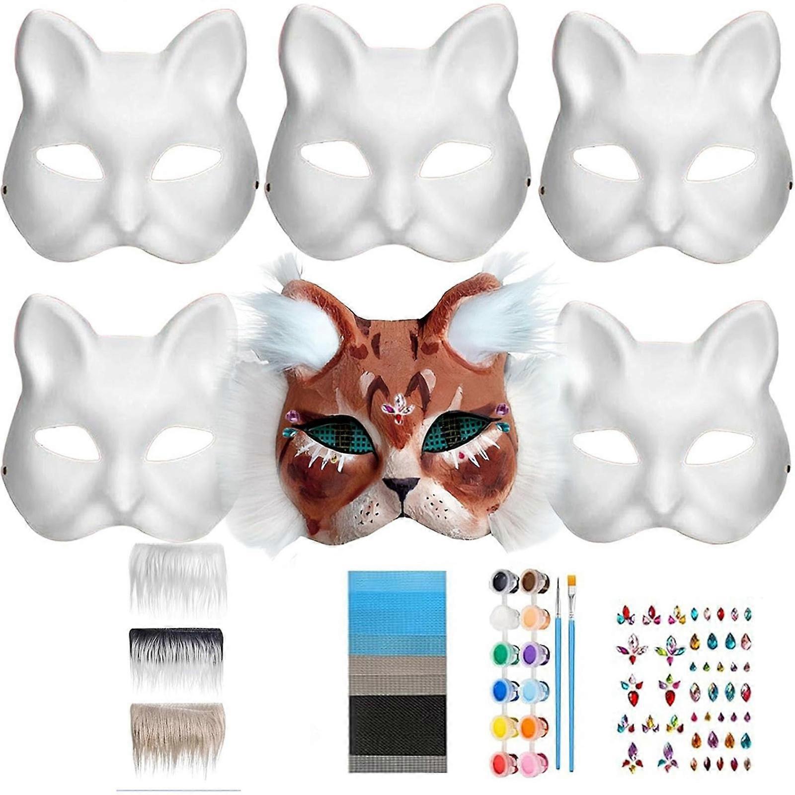 Foxes Cats Mask with Eye Mesh Fun Therians Mask Kit Therians Starter Set with All the Stuff for Halloween Masquerade