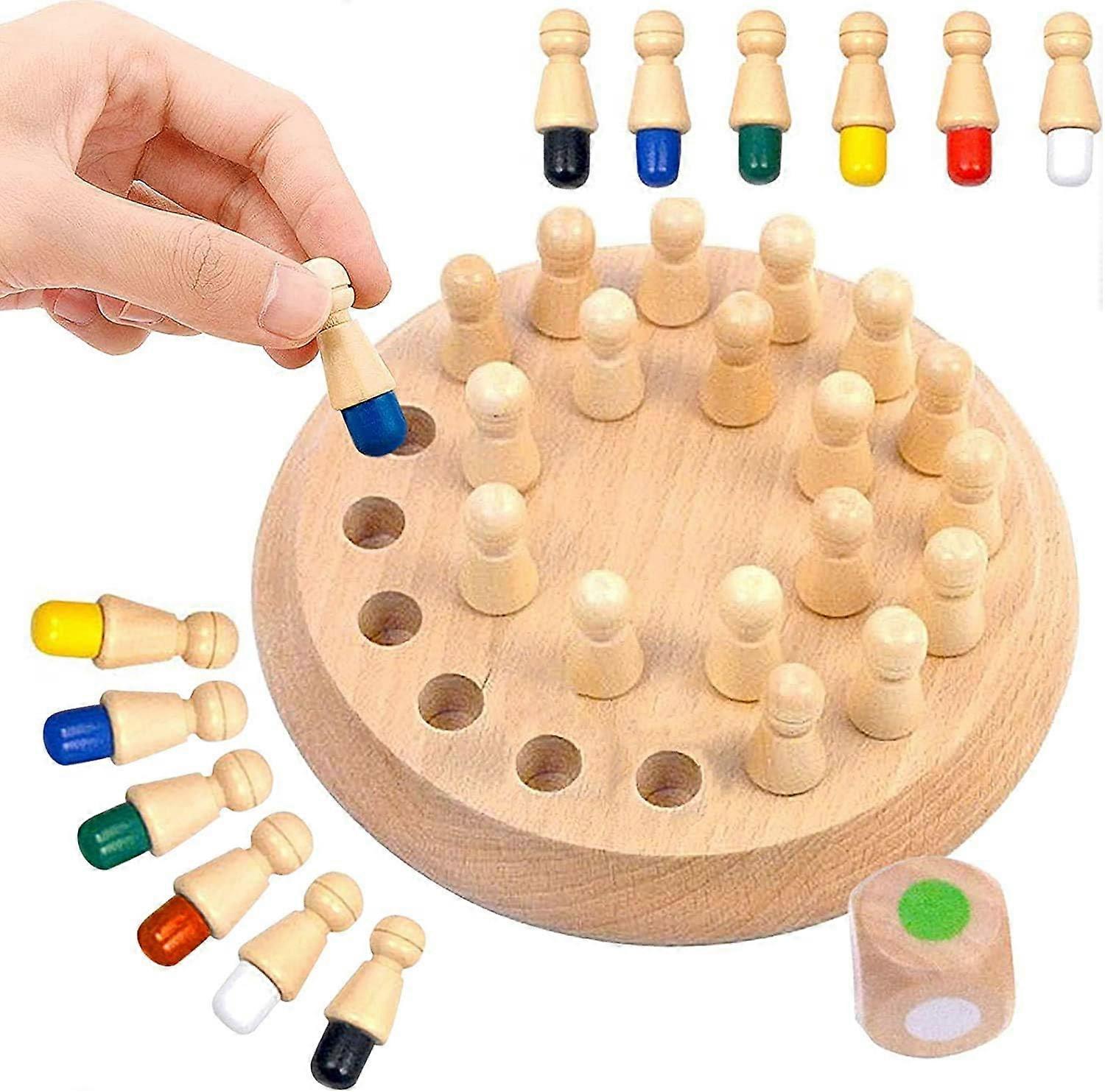 Wooden memory matchstick chess set, colorful memory chess fun building blocks board game memory matchstick chess game parent-child interaction