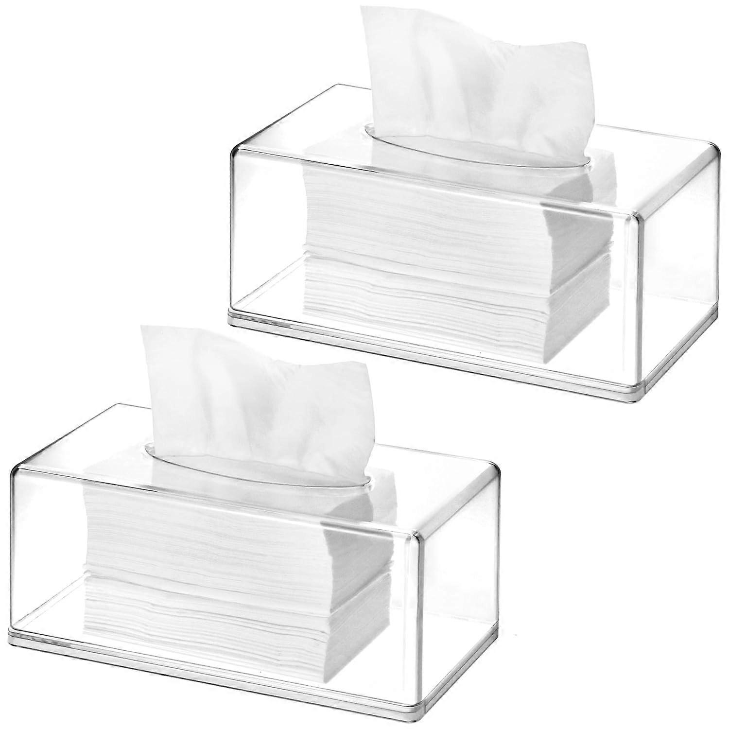 2 Pack Clear Tissue Box Holder Bathroom for 10.2' x 5.5' x 4.3'