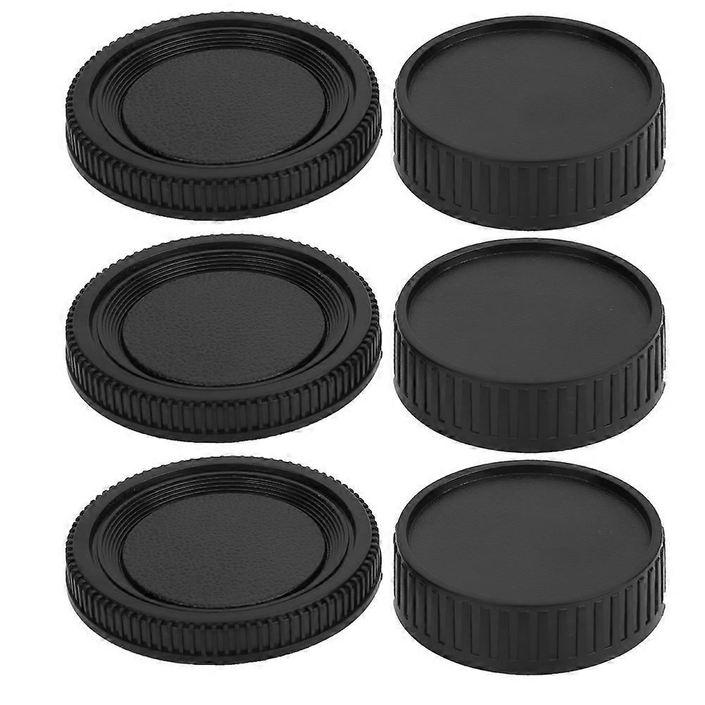 Black plastic portable front and rear lens cap kit, compatible with Minolta MD mount cameras