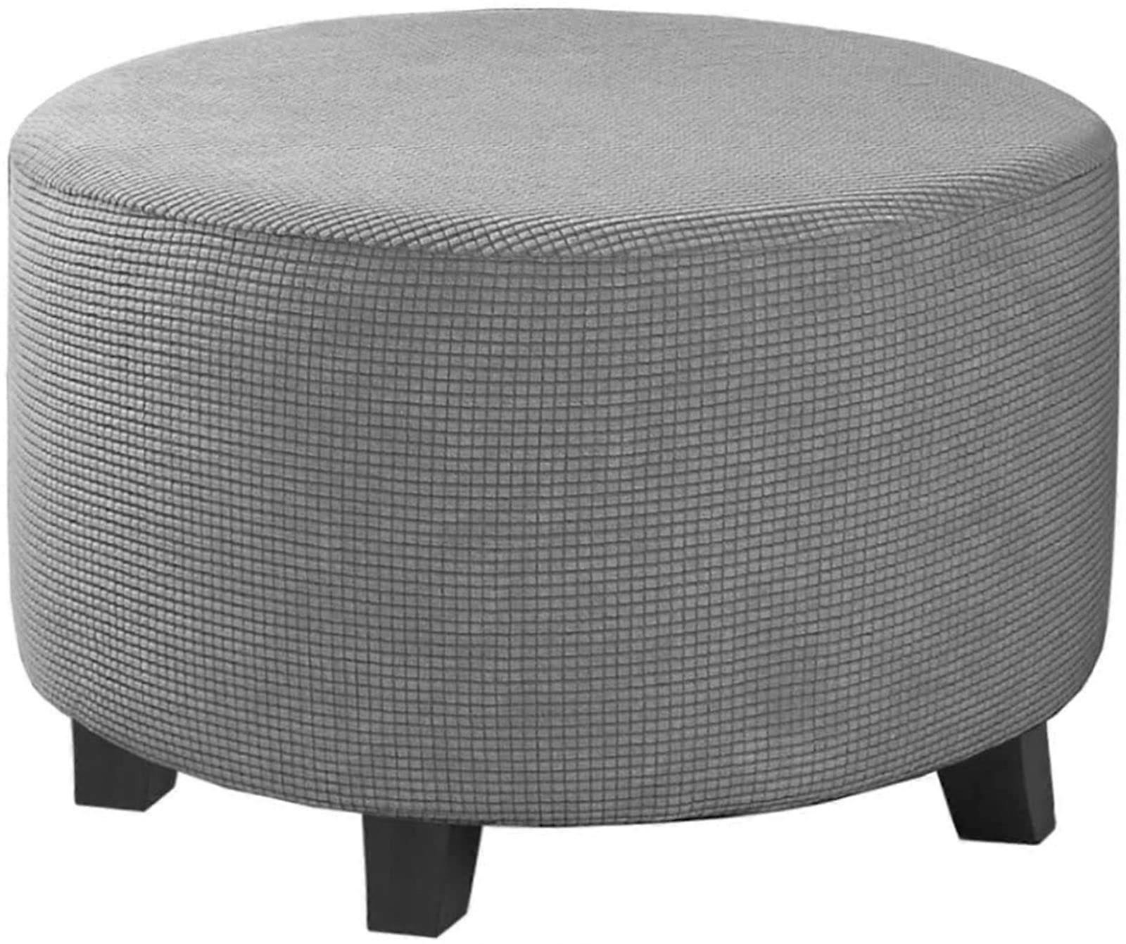 Round Ottoman Slipcover, Velvet Removable Large Stretch Pouffe Cover Anti-Slip Foot Stool Slipcovers with Elastic Bottom, Machine Washable