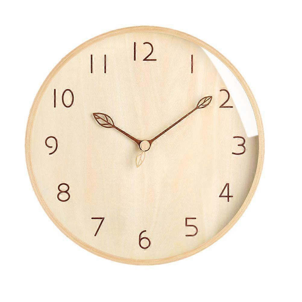 Wood Color Branch Pointer Wall Clock 25.6X25.6CM Traditional Battery Powered Wall Mount Beige Dial Non-Alarm