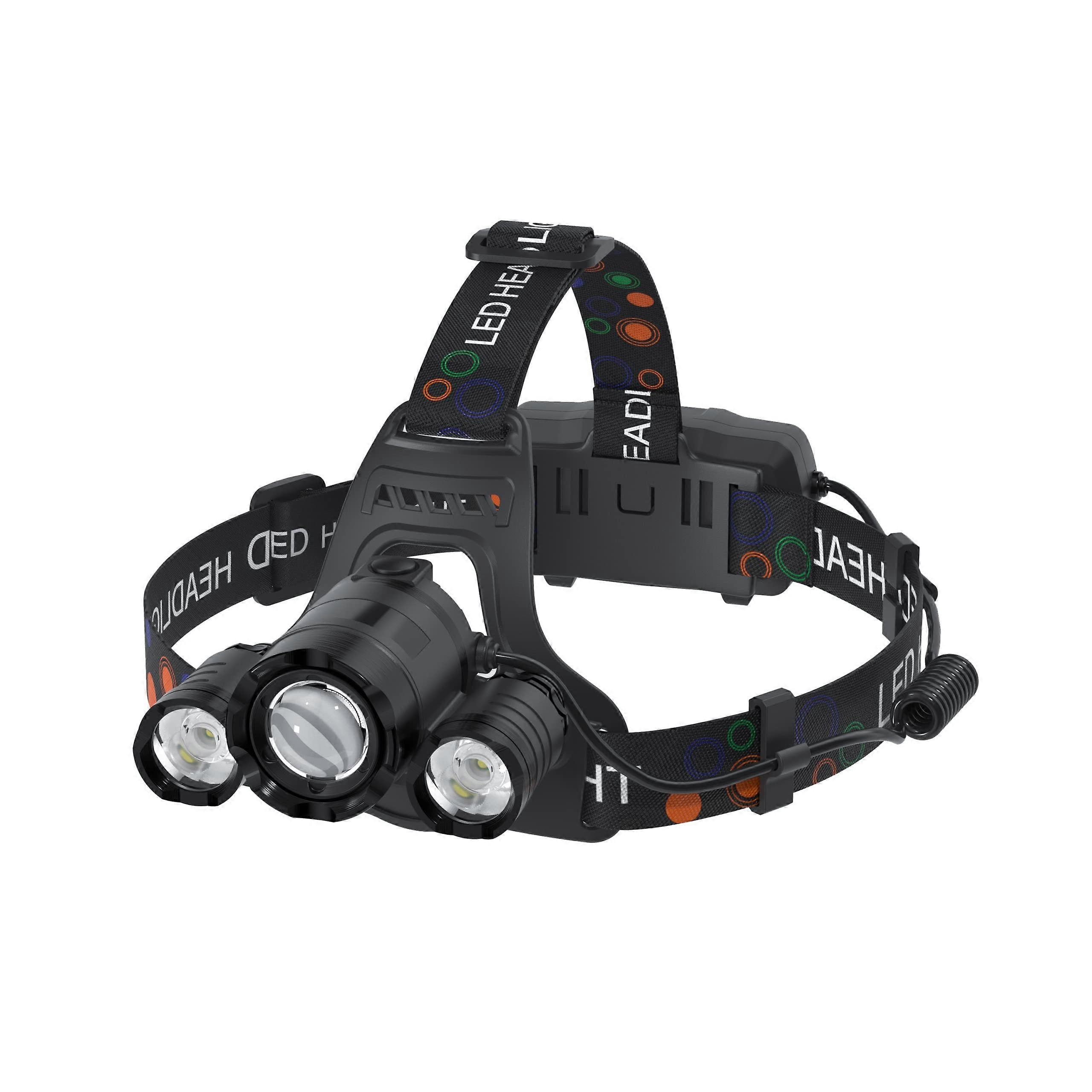 Rechargeable 6000 Lumen Super Bright Headlamp with 4 Modes, Waterproof, Adjustable Angle for Camping, Hunting, Running (Black)