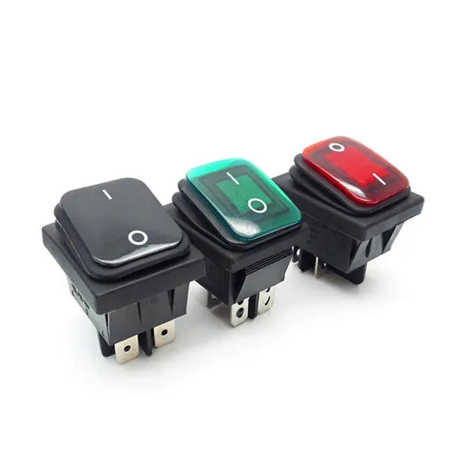 Toggle Rocker Switch Auto Boat Marine Heavy Duty DPDT T85 220V IP67 Boat-Shaped Switch 6-Pin Latching Green LED
