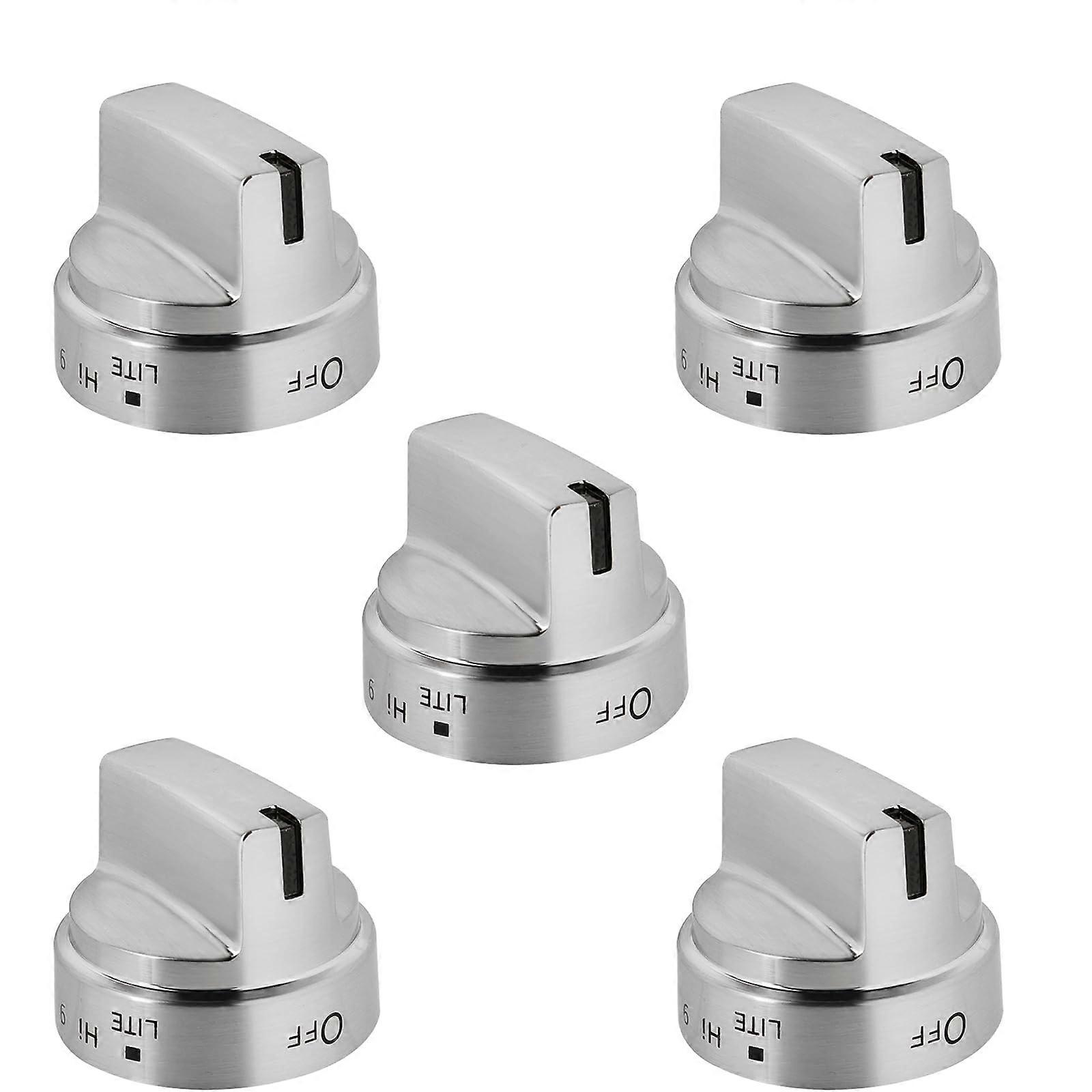 Gas Stove Knob WB03X24818 For GE Stove - Stainless Steel Look, 5-Pack, Burner Control Knobs Compatible With GE Gas Range