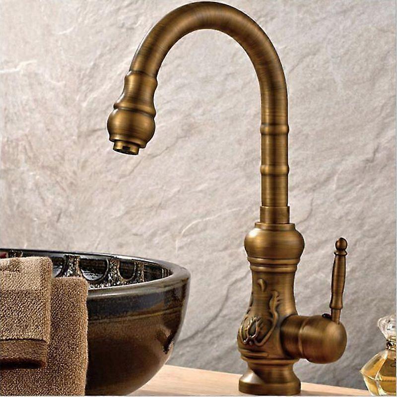 Antique faucet All Copper European Hot and Cold basin Countertop Basin Heightened Single Hole Retro Kitchen Sink Faucet