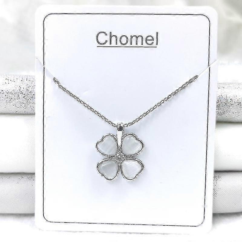 White Shell Four Leaf Clover Necklace-silver