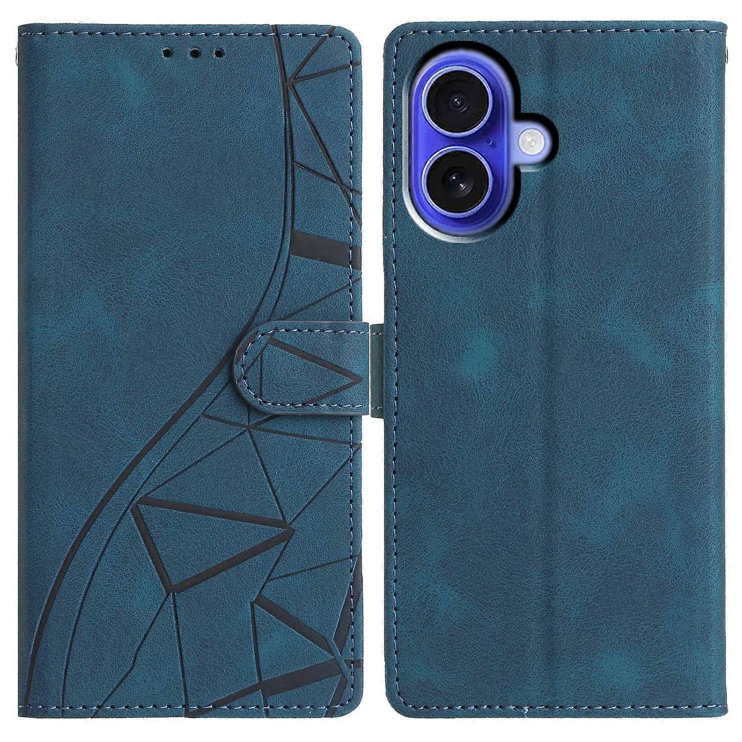 For iPhone 16 Case Wallet Stand Imprinted Triangle Pattern Leather Phone Flip Cover