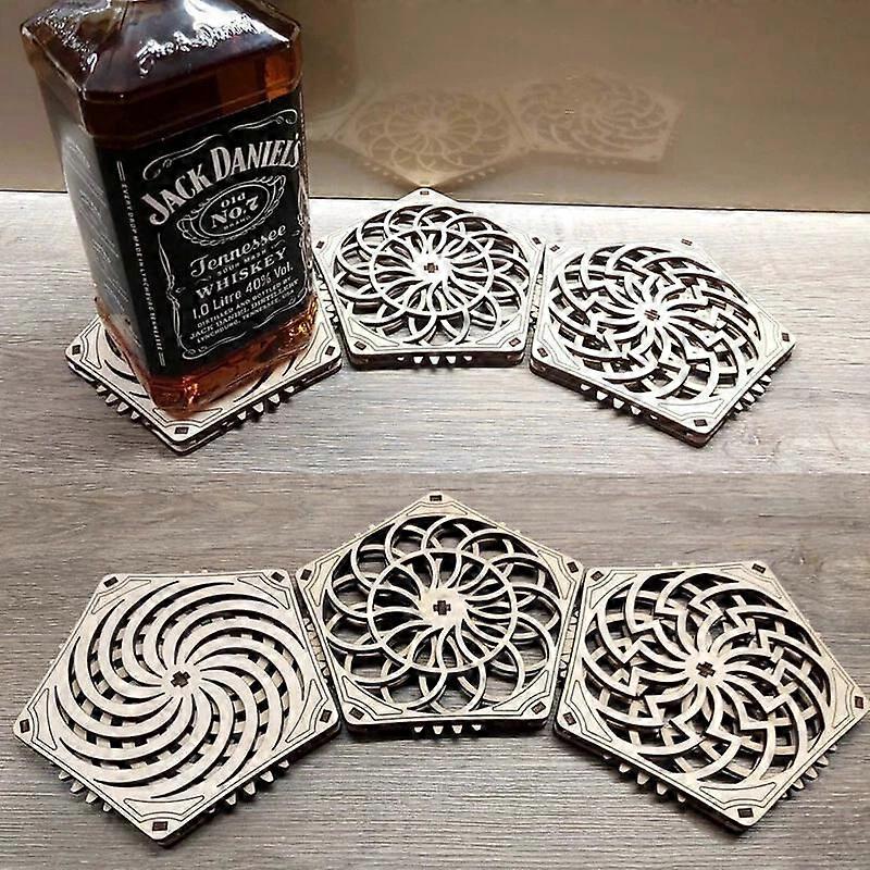 3Pcs Creative Pentagon Kinetic Coasters Set Wooden Coaster for Home Bar