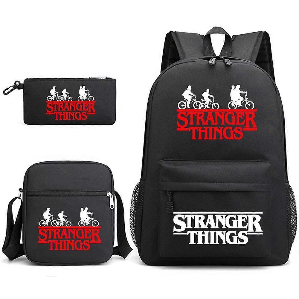 Stranger Things skoletaske rygsæk tilbage tredelt lærredspakke klemme krydsning sort sort