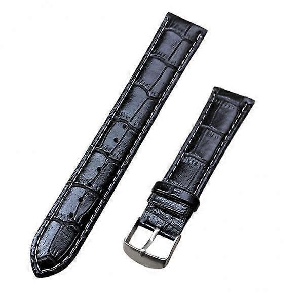 2x Embossed Alligator Grain Leather Watch Strap 16mm Black