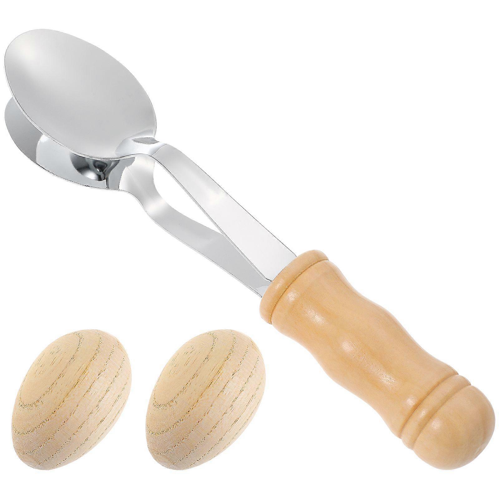 1 Set Musical Spoon Wood Handle Metal Spoon Clapper with Pair of Wood Eggs Shakers Folk Instruments