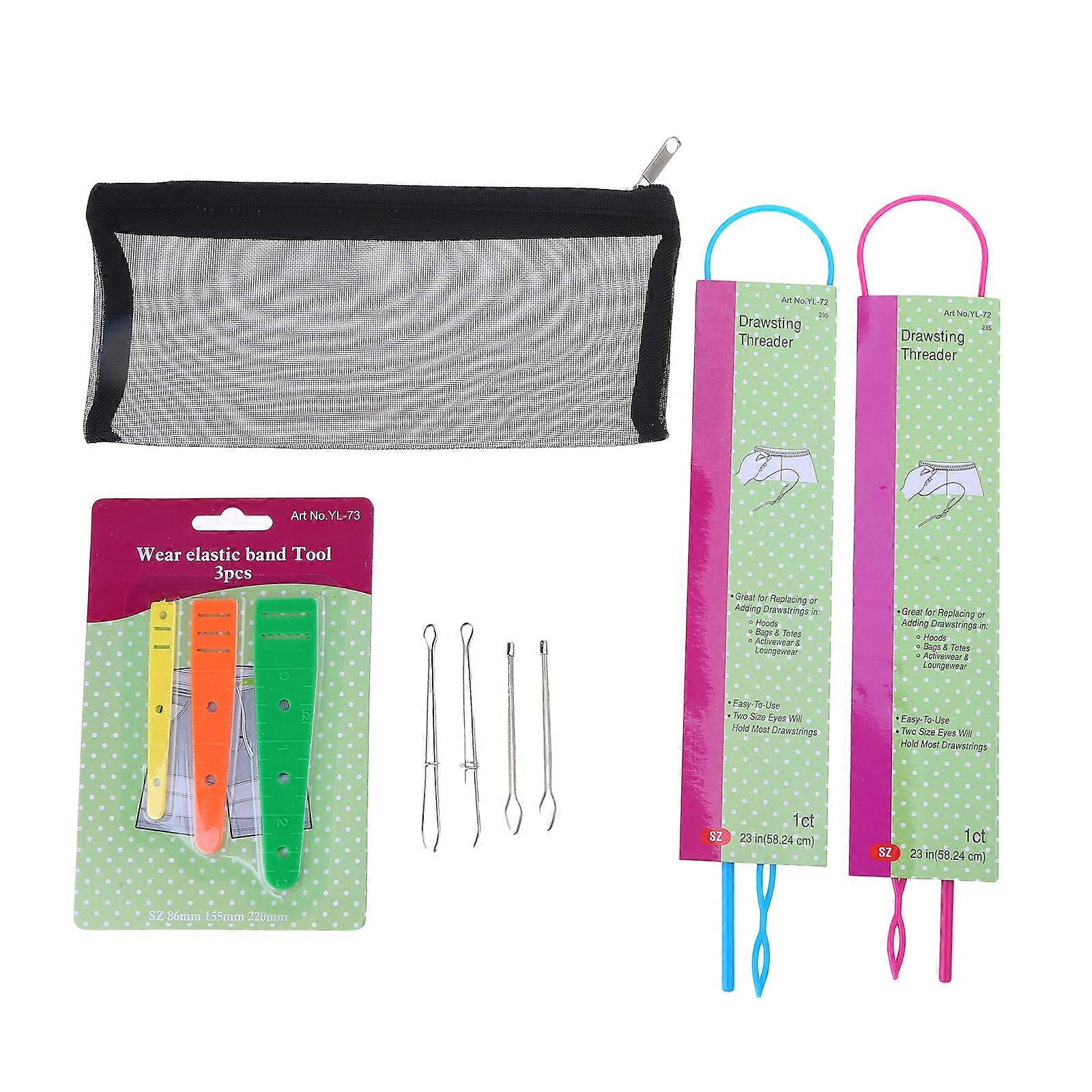 9Pcs Drawstring Threader Set Plastic Threader, Tweezers, Flexible Drawstring Threader