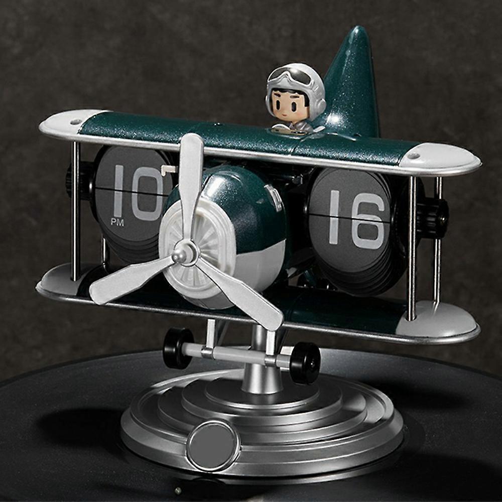 Clocks Time Flyer Flip Clock Desktop Automatic Mechanical Clock Decorative Aircraft Shaped Table Clock Green