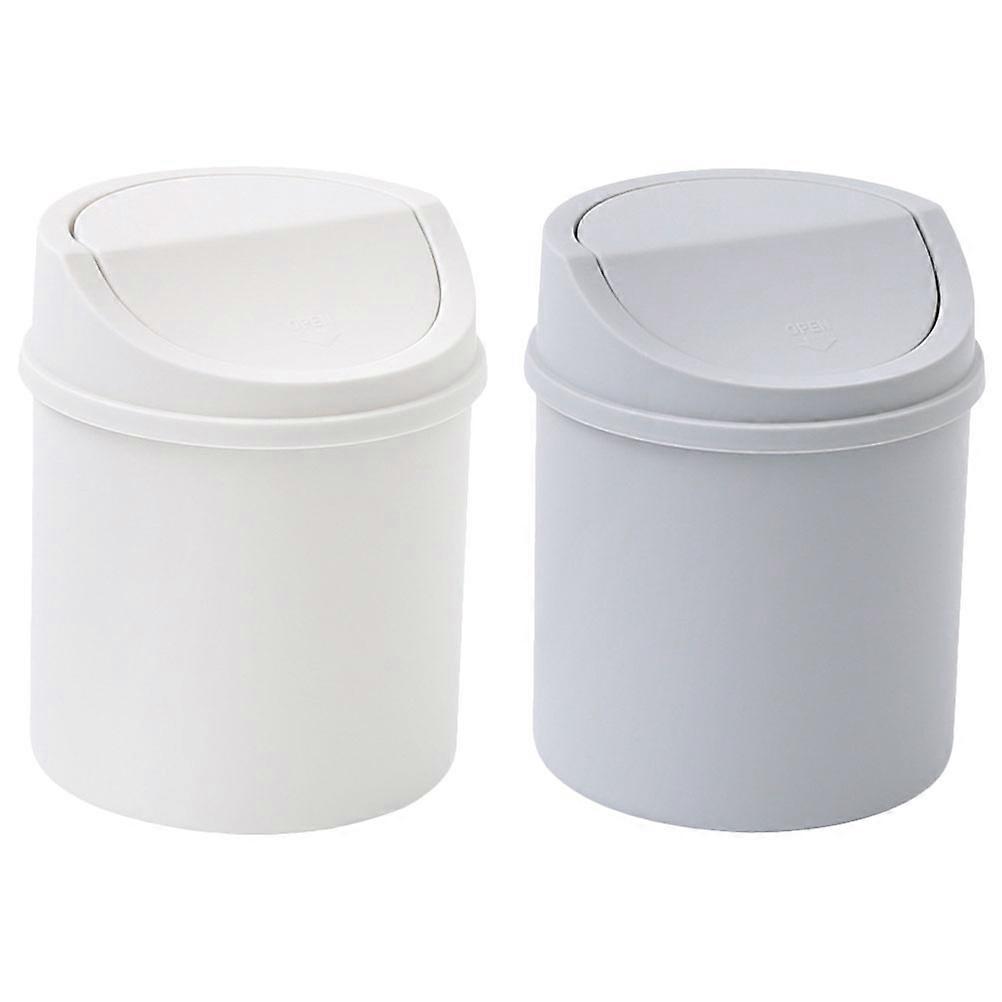 Mini Desktop Trash Cans with Lid – Compact Household Garbage Bins for Kitchen, Living Room, or Office Use – Set of 2, Gray and White