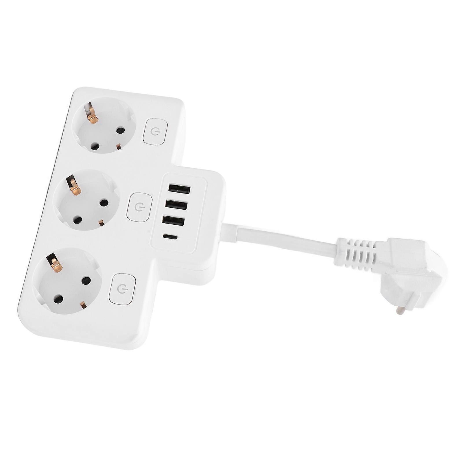 3 Way Power Strip with Switch Surge Protector Flame Retardant Socket Strip Flat Plug with 3 USB 1 Type C Ports for Living Room 