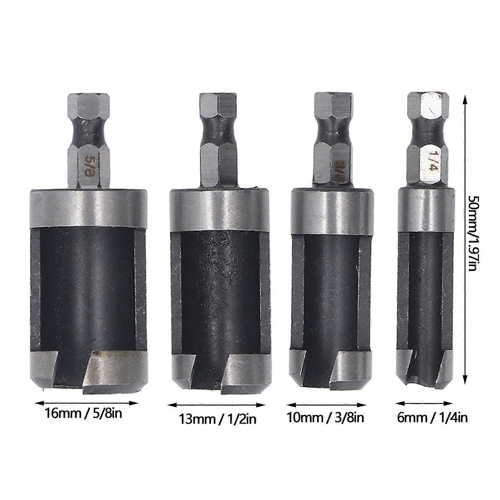 Pcs Woodworking Cork Drill Bit Set, 1/4, 3/8, 1/2, 5/8 in OD, 1/4 in Hex Shank