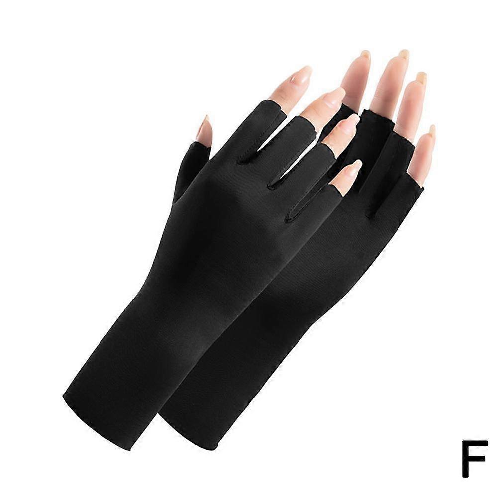 149 Black (F) One Size $Sunscreen Gloves Women's UV Ice Silk Thin Half Finger Gloves
