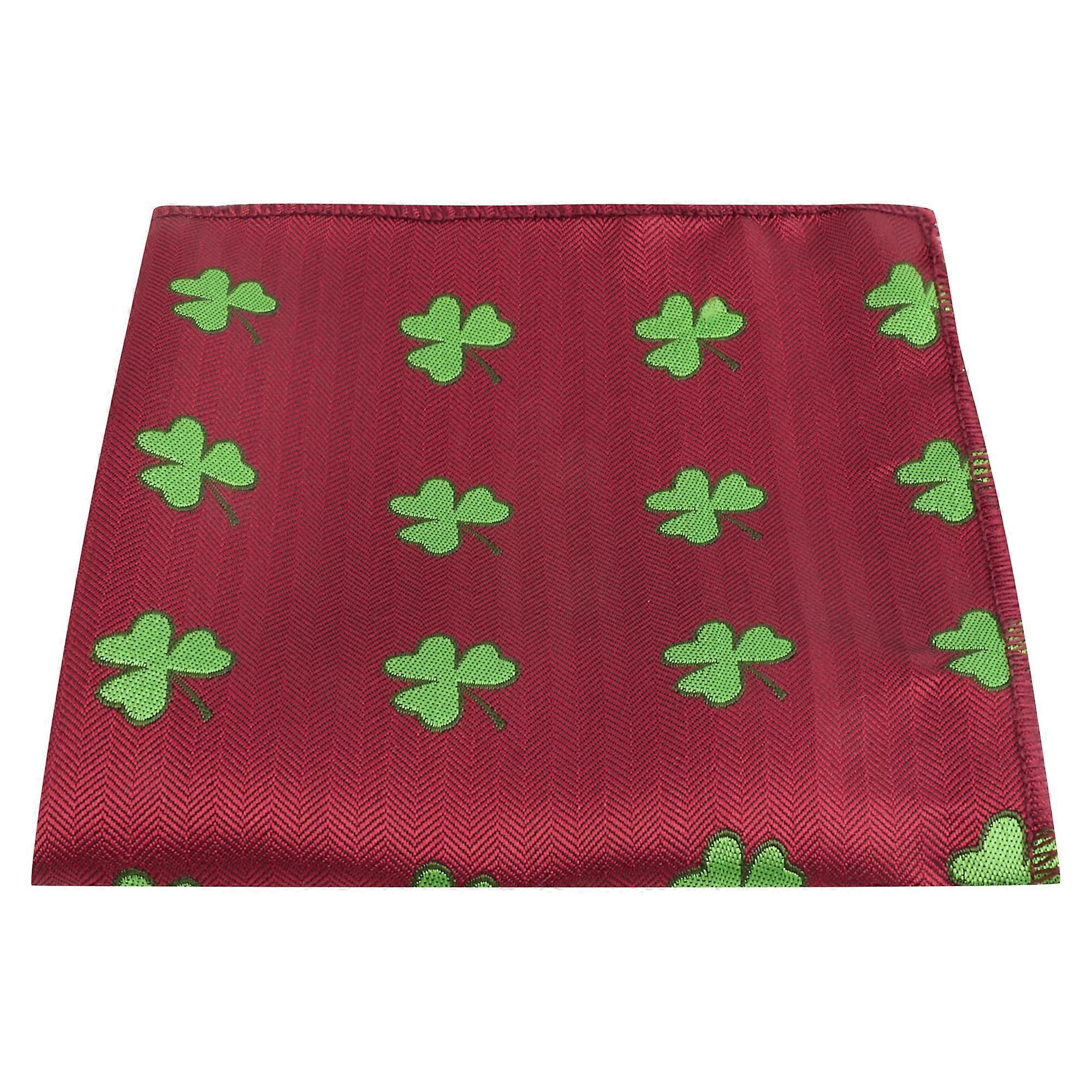 Burgundy Red Shamrock Herringbone Pocket Square