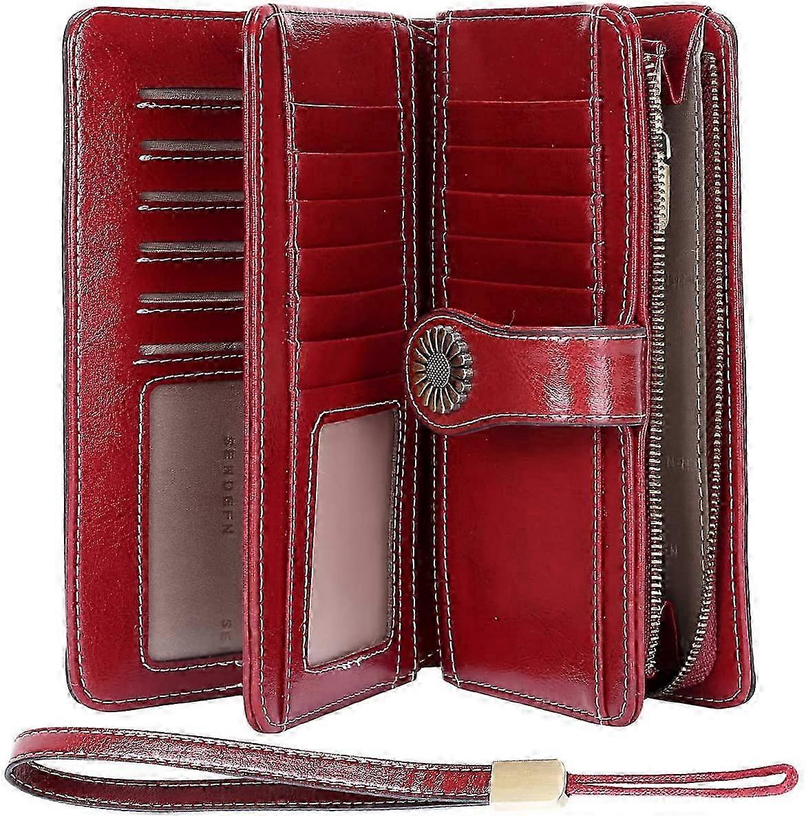 Women's Large Leather Wallet with Many Compartments - Long Protective Wallet for Women