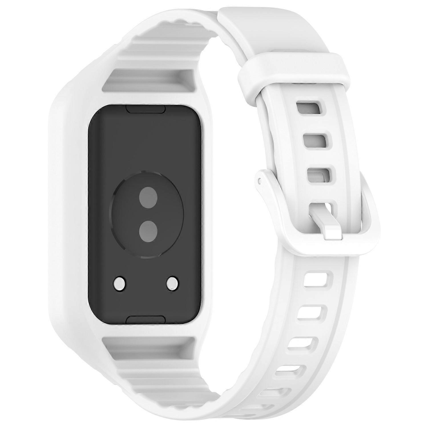 For Honor Band 10 9 Integrated Silicone Strap with Watch Case Pin Buckle Design Watch Band - White