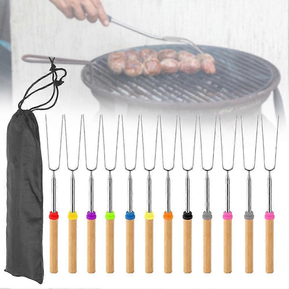 Telescopic Marshmallow Roasting Sticks for BBQ, Camping, and Backyard Parties, Long Smores Skewers with Ergonomic Non-Stick Handle