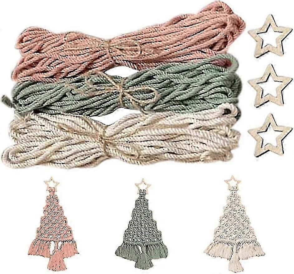 3pcs Christmas Tree Macrame DIY Kit, Handmade Woven Tree Gift, Cotton Cord, Boho Christmas