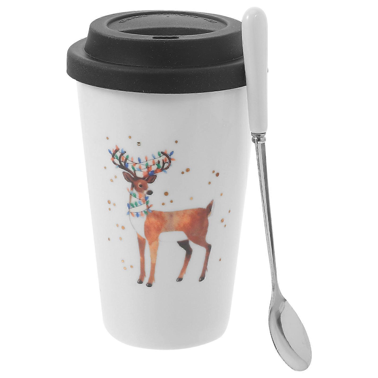 Ceramics Mug Christmas Coffee Mug No Handle Cup With Silicone Lid For Home Use 1Pack